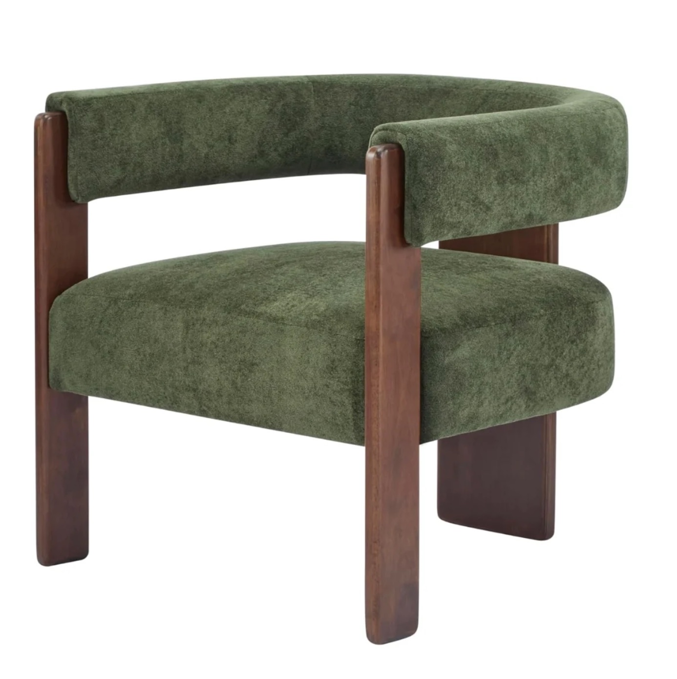Tola lounge chair in sage vegan suede with walnut frame